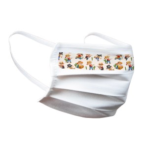 Mascherina in tessuto bianca con motivo cowboy, categoria maschere di protezione.