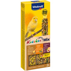 Vitakraft Kräcker Trio per canarini: Snack con uovo, frutta e miele in confezione da 80g.