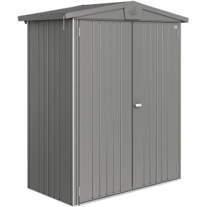 Casetta da giardino in metallo Biohort Europa, grigio quarzo metallizzato, 1,3 m² con doppia porta.