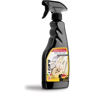 Flacone spray nero i-care per la cura dell'auto. Pulisce, disinfetta e deodora.
