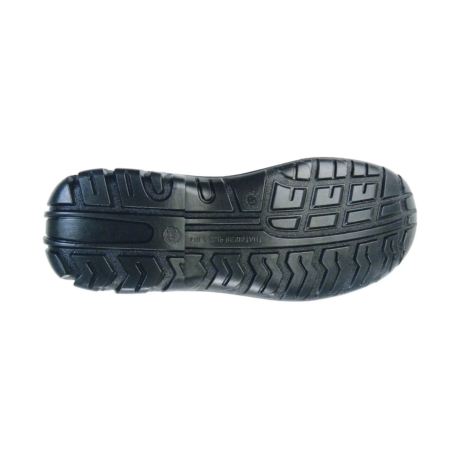 Suola di una scarpa da lavoro nera t.b.t. con battistrada antiscivolo.
