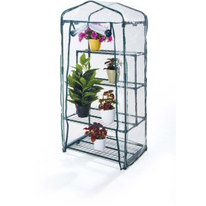 Piccola serra t.b.t. con piante su più livelli.