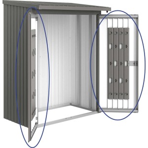 Pacchetto porta Biohort per legnaia WoodStock 150, grigio quarzo metallizzato, con sistema di stoccaggio.