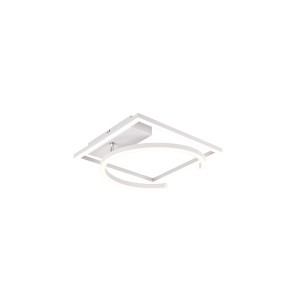 Plafoniera LED bianca moderna con cornice quadrata ed elemento luminoso semicircolare.