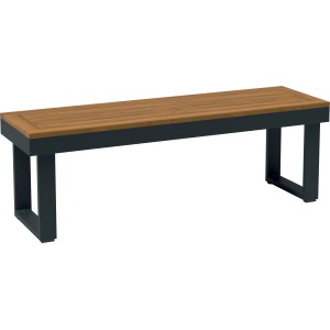 Panca da giardino t.b.t. con seduta in legno e struttura scura per terrazza e giardino.