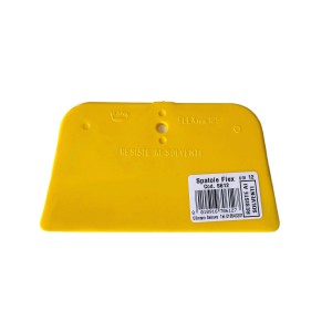 Spatole Flex in plastica gialla, larghezza 12 cm, resistente ai solventi.