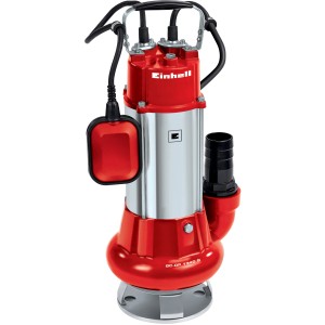 Pompa per acque sporche Einhell GC-DP 1340 G, rosso/argento, con interruttore a galleggiante e maniglia.