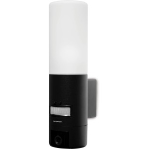 Telecamera di sicurezza Thomson nera con lampada e rilevatore di movimento.