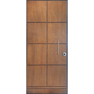 Porta blindata t.b.t. marrone con maniglia e design quadrato.