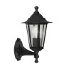 Lampada da parete per esterni t.b.t. nera in stile lanterna classica con vetro trasparente.