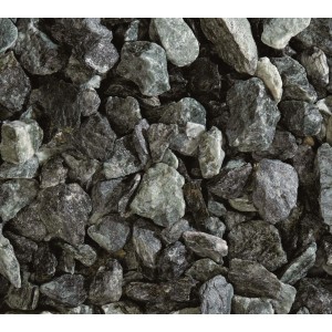 Primo piano di ciottoli/granulati decorativi grigi.