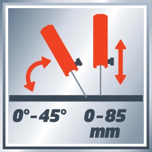 Opzioni di regolazione della sega a nastro t.b.t.: inclinazione 0-45°, altezza di taglio 0-85 mm.