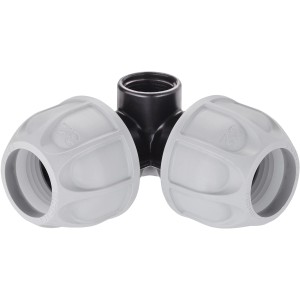 Raccordo a T per sistemi di irrigazione interrati.