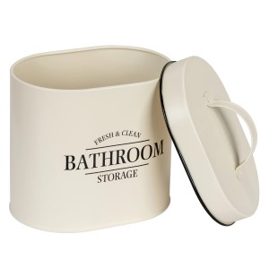 Box bagno beige Wenko Uri con coperchio, contenitore ovale per accessori bagno.