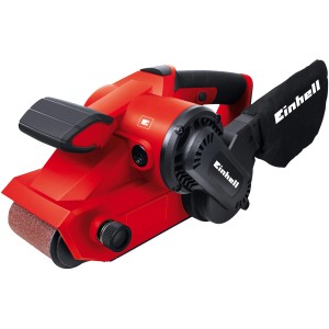 Levigatrice a nastro rossa Einhell TC-BS 8038 con sacco raccoglipolvere. Ideale per levigare legno e altri materiali.