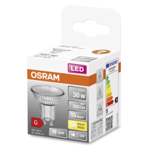 Lampadina LED GU10 Osram, bianco caldo, 4.3W, nella scatola.
