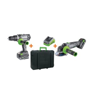 t.b.t. Set avvitatore a batteria con caricabatterie e smerigliatrice angolare in valigetta.