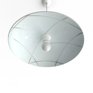 Lampada a sospensione bianca t.b.t. con motivo discreto per ambienti domestici.