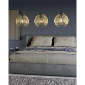 Lampadario a sospensione Eglo Venezuela 3 luci L93,5x23,5xH110 cm accia nero oro