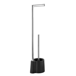Wenko Set scopino WC Avola nero con porta carta, acciaio inox e plastica.