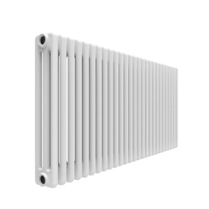 Radiatore t.b.t. bianco con elementi riscaldanti verticali.
