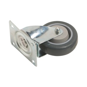 Ruota girevole per trasporto con gomma termoplastica grigia, diametro 100 mm e freno. Portata 150 kg.