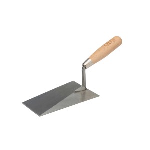 Cazzuola da muratore con manico in legno per lavori di muratura e piastrellatura.