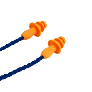 Tappi per orecchie arancioni 3M 1271 con cordino blu.