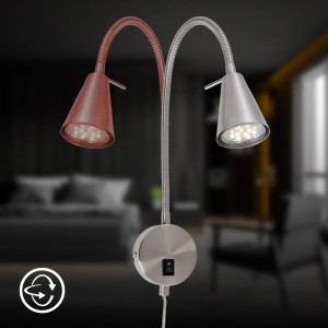 Briloner LED Lampada da letto Tusa, orientabile, nickel opaco, bianco caldo. Lampada da comodino con braccio flessibile.