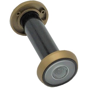 Spioncino dorato e nero per una maggiore sicurezza alla porta d'ingresso.