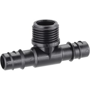 Raccordo a T nero per irrigazione interrata.