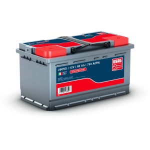 Batteria auto USAG U80SS, 12V 80Ah 750A, per impianto elettrico auto.
