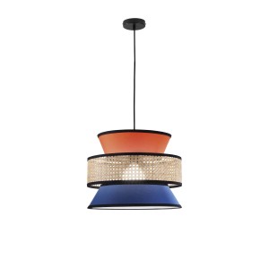 Lampadario a sospensione Gazebo 1xE27 d40x200 cm arancione+blu+rattan nat