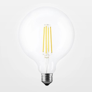 Lampadina LED E27 t.b.t. a globo, trasparente.