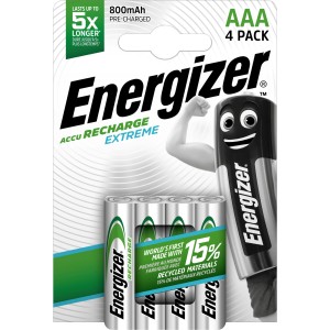 Energizer Extreme AAA batterie ricaricabili, confezione da 4, 800 mAh.
