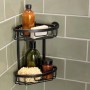 Tesa Aluxx mensola angolare doccia, a due piani, nero opaco, con accessori doccia in bagno.