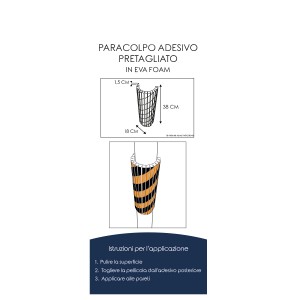 Paracolpo adesivo t.b.t. in EVA foam, con istruzioni per l'applicazione.
