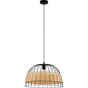 Lampada a sospensione nera Eglo Anwick con paralume in rattan, Ø 50cm. Lampada in stile vintage.