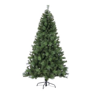 Albero di Natale artificiale verde con supporto in metallo.