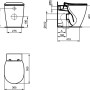 Disegno tecnico WC t.b.t. a parete con dimensioni.