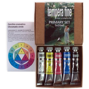Set di colori a tempera fini t.b.t. con 5 tubetti.
