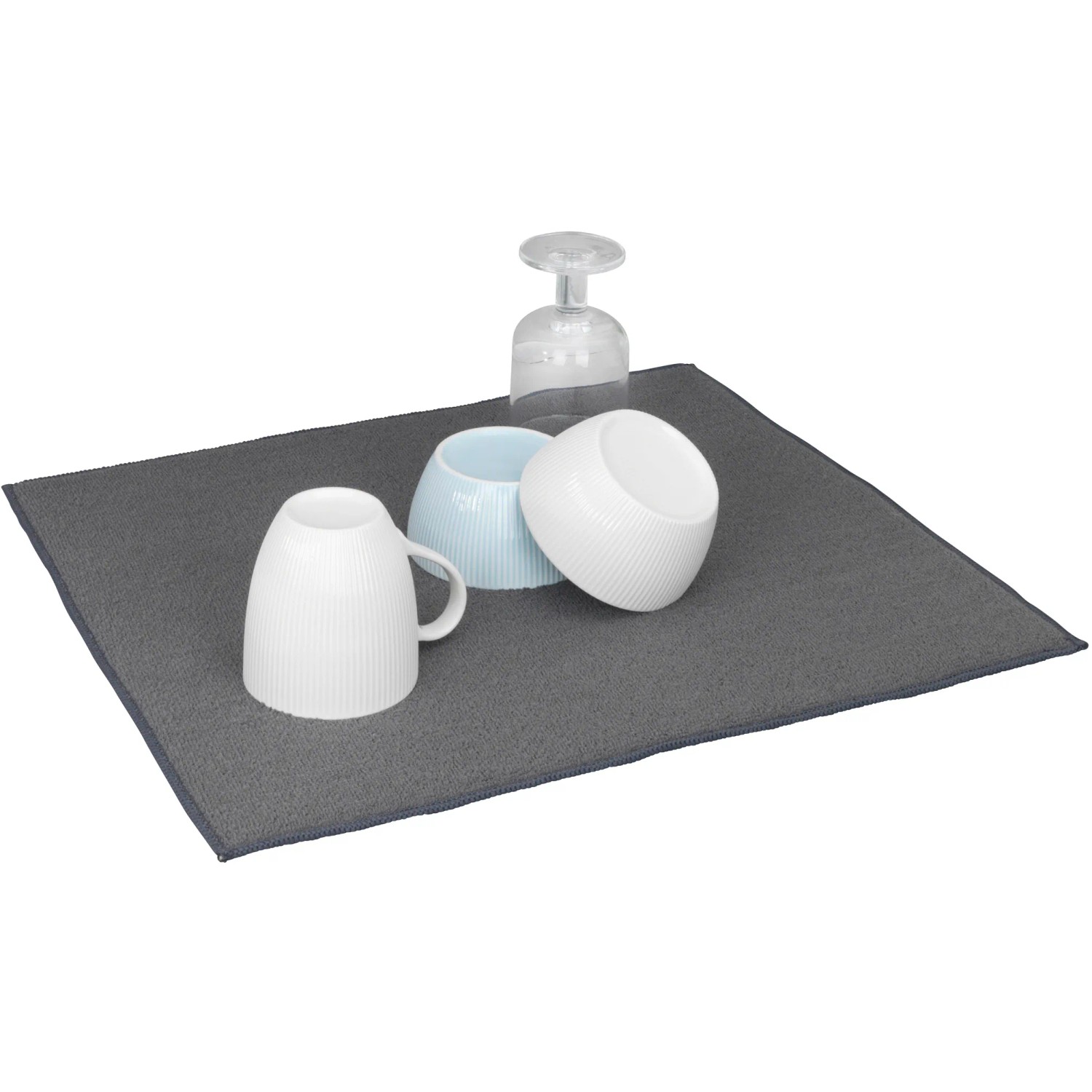 Wenko Miko scolapiatti in microfibra, 47x40cm, grigio con stoviglie. Tappetino asciugapiatti assorbente.