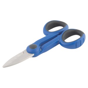 Pinza blu t.b.t. con manico grigio, adatta per lavori di precisione.