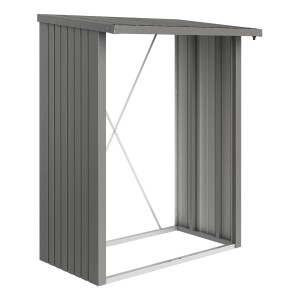 Legnaia Biohort WoodStock 150, grigio quarzo metallizzato, lamiera d'acciaio. Conservare la legna da ardere in giardino.