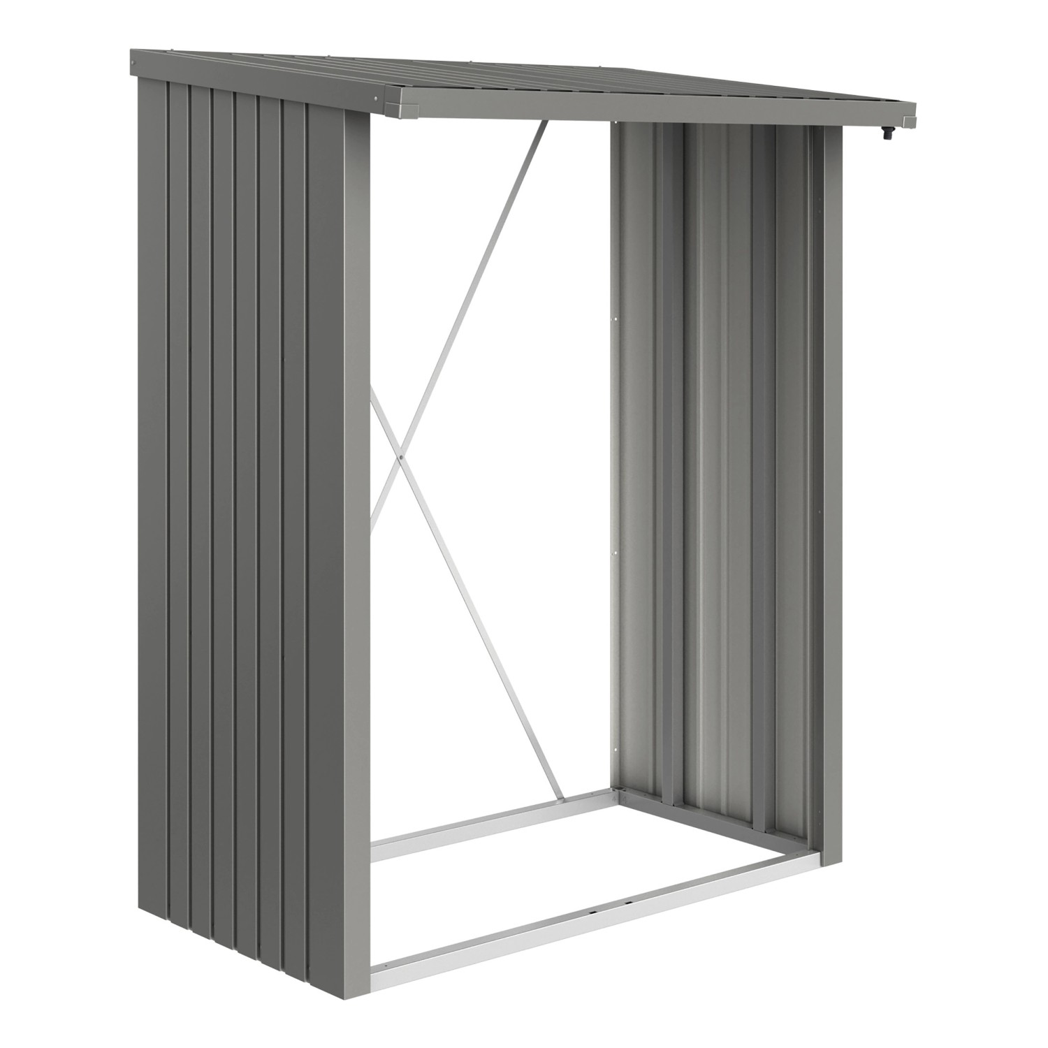 Legnaia Biohort WoodStock 150, grigio quarzo metallizzato, lamiera d'acciaio. Conservare la legna da ardere in giardino.