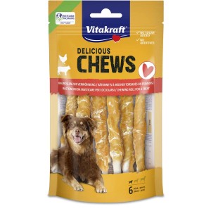 Vitakraft Chews Delicious rotoli masticabili al pollo, 6 pezzi, ossi e snack per cani di taglia piccola.