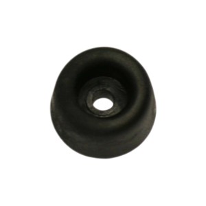 Pattino per mobili in gomma nera con foro per vite di fissaggio.