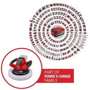 Einhell Power X-Change Lucidatrice per auto a batteria CE-CB 18/2 Li-Solo con cuffia di lucidatura, parte della famiglia Power X-Change.