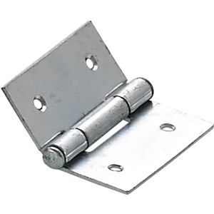Cerniera per mobili in metallo aperta con fori di montaggio.