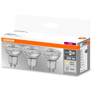 Osram LED GU10, 4.3W, luce calda, set da 3. Faretti LED a risparmio energetico per interni.